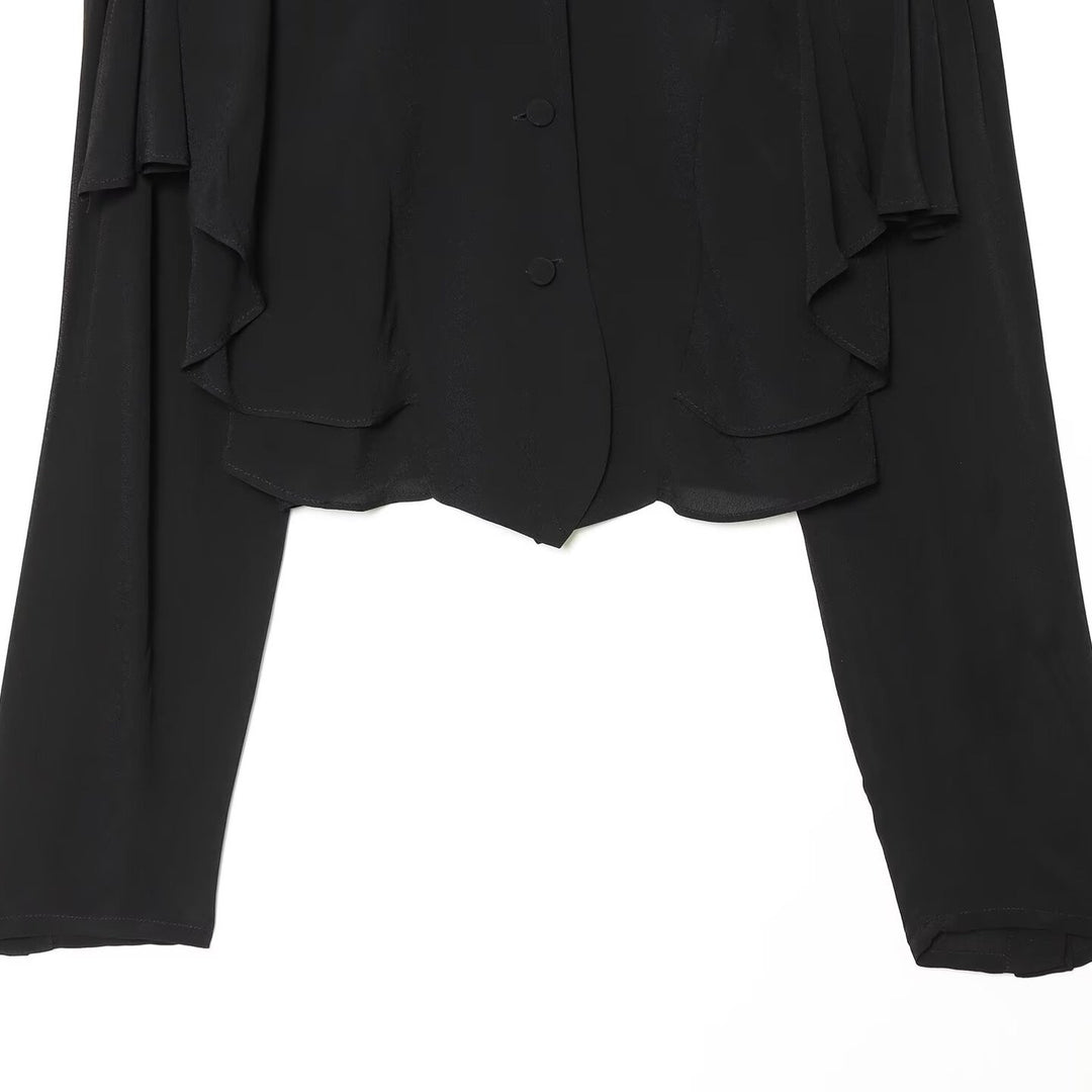 Damen Kurzjacke mit Lagenvolants, Stehkragen und verdeckter Knopfleiste Nord Taschen