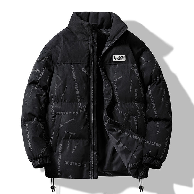 Herren Gepolsterte Steppjacke mit grafischem Schrift-Print, Stehkragen und verstellbarem Saum Nord Taschen