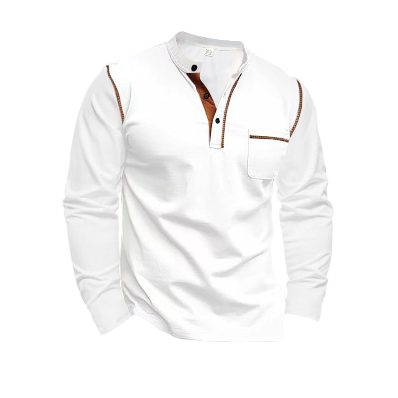 Herren Langarm-Henley-Shirt mit modernem Kragen und praktischer Brusttasche