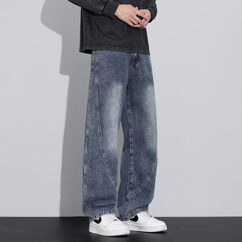 Herren Weite Baggy-Jeans mit geschwungenen Nahtdetails und Used-Waschung Nord Taschen