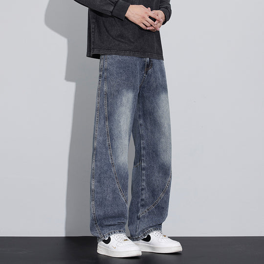 Herren Weite Baggy-Jeans mit geschwungenen Nahtdetails und Used-Waschung Nord Taschen