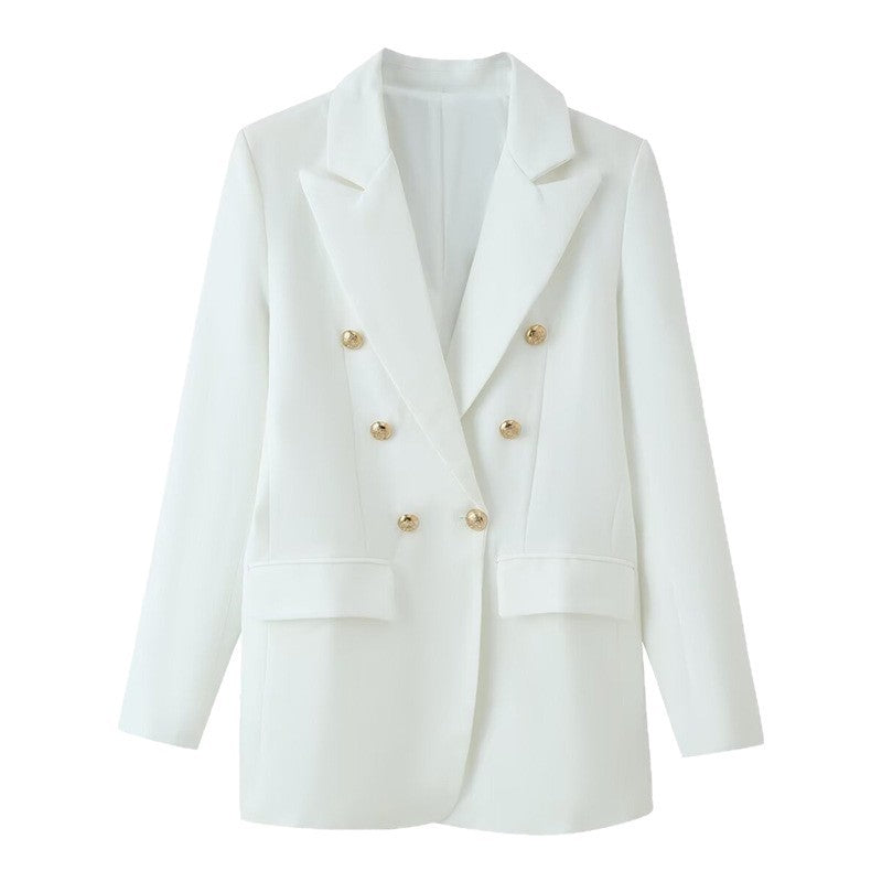 Damen doppelreihiger Longline-Blazer mit Reverskragen und Zierknöpfen Nord Taschen