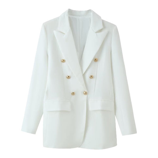 Damen doppelreihiger Longline-Blazer mit Reverskragen und Zierknöpfen Nord Taschen