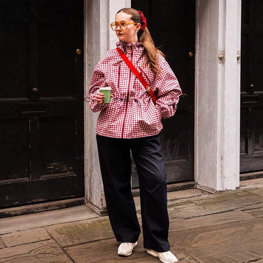 Damen Karo-Windbreaker mit Taillenzug, Kapuze und Reißverschluss Nord Taschen