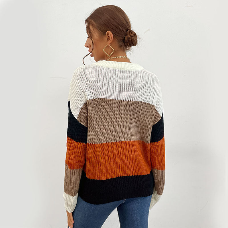Damen Lässiger Strickpullover mit Farbblock Nord Taschen