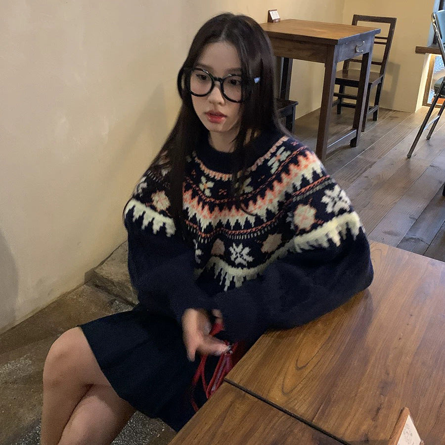 Damen Modischer Grobstrickpullover mit Norweger-Muster Nord Taschen