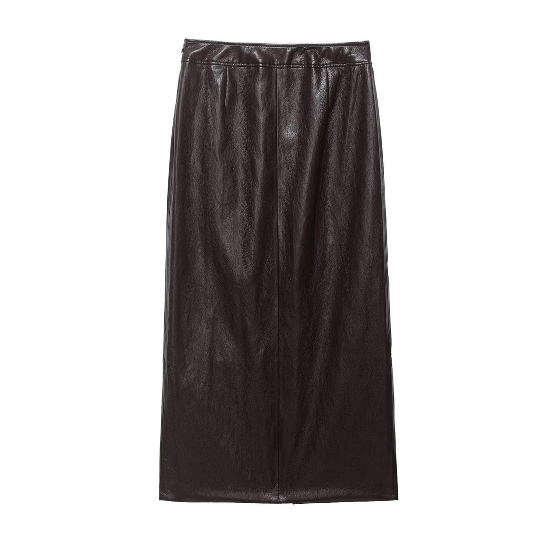 Damen Midi-Lederrock mit geradem Schnitt und seitlichem Reißverschluss Nord Taschen