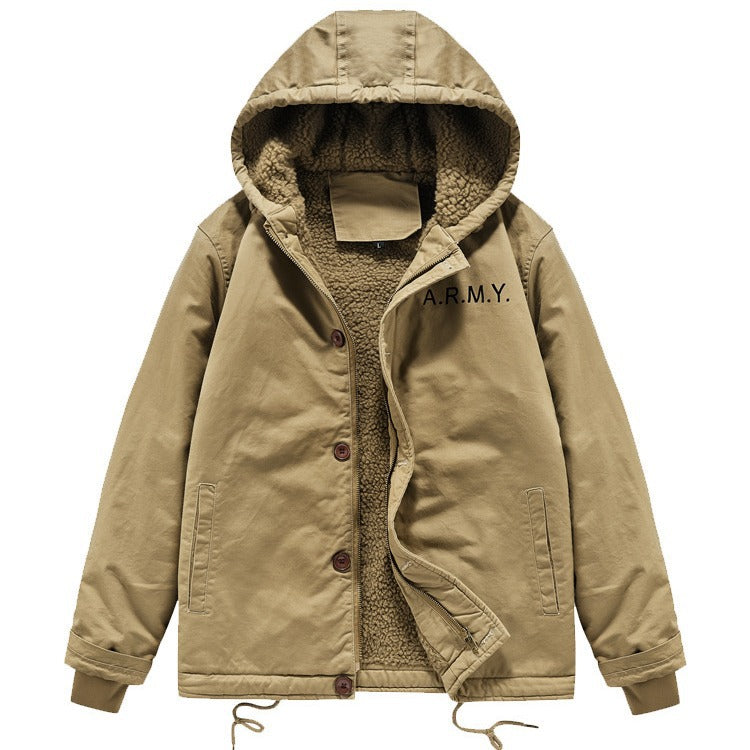 Herren Military-inspirierte Thermo-Kapuzenjacke mit Teddy‑Sherpa‑Futter und Kordelzug Nord Taschen