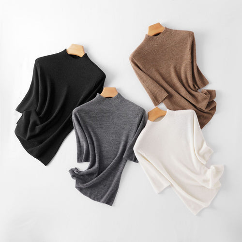 Damen Feinstrick-Top mit Stehkragen, halblangen Ärmeln und Fischgrätstruktur Nord Taschen