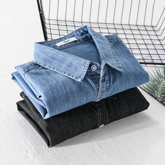 Herren Washed-Denim-Überhemd im Relaxed-Fit mit Brusttasche und kontrastreicher Naht Nord Taschen