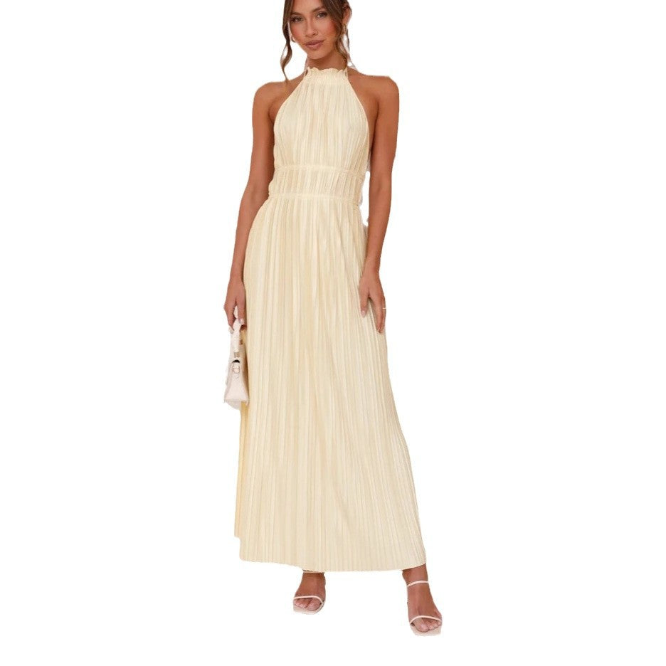 Damen Hochwertiges Plisseekleid mit Häkelkragen und Taillengürtel Nord Taschen