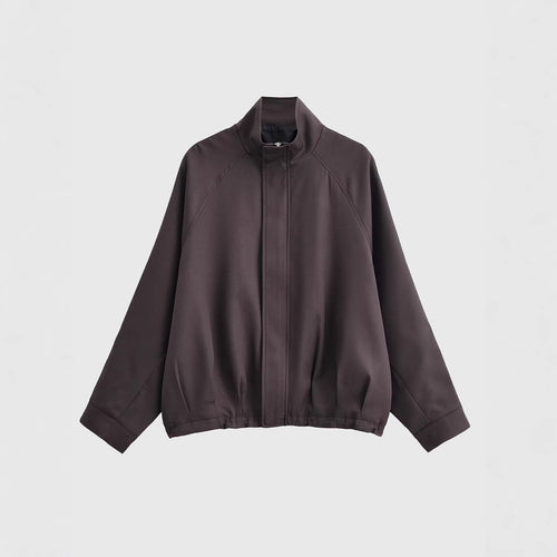Damen Oversized Cropped Bomberjacke mit Funnelkragen und Raglanärmeln Nord Taschen