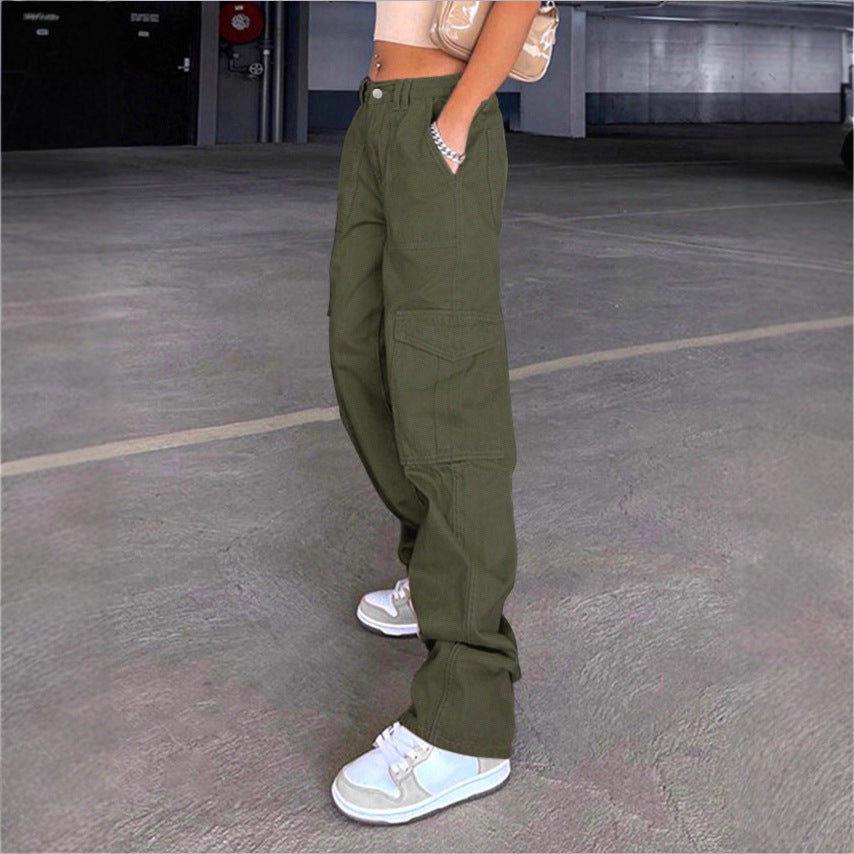Damen weite Cargo-Hose mit hoher Taille, aufgesetzten Klappentaschen und legerer Baggy-Passform Nord Taschen