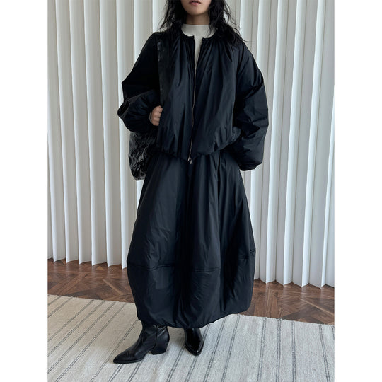 Damen Voluminöse Bomberjacke im Cape‑Stil mit Ballonärmeln und Tunnelzug Nord Taschen