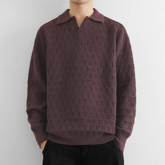 Herren Feinstrick-Polo-Pullover mit Strukturstrick und offenem V-Ausschnitt Nord Taschen