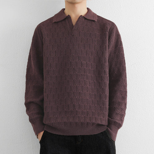 Herren Feinstrick-Polo-Pullover mit Strukturstrick und offenem V-Ausschnitt Nord Taschen