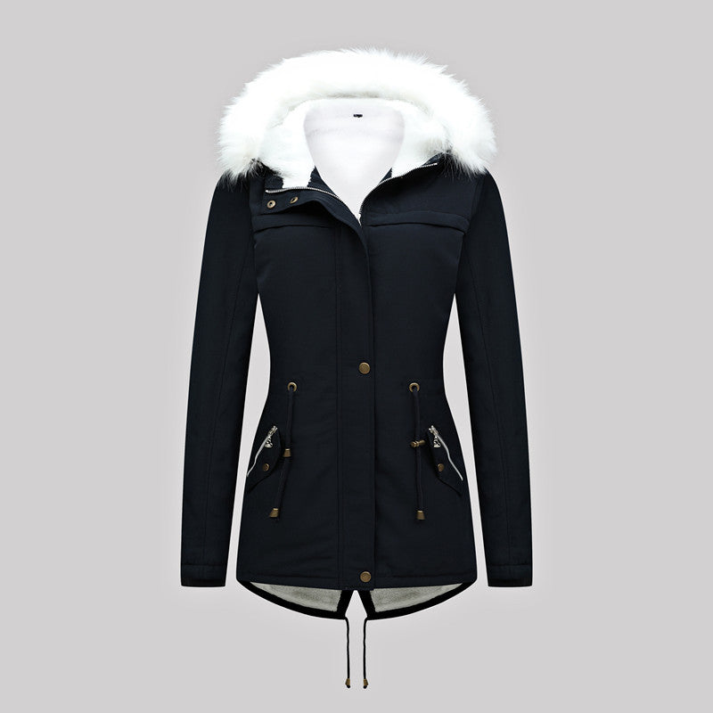 Damen Taillierter Winterparka mit Thermofleece-Futter und abnehmbarer Kunstfellkapuze Nord Taschen