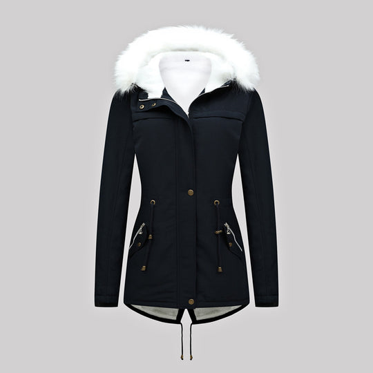 Damen Taillierter Winterparka mit Thermofleece-Futter und abnehmbarer Kunstfellkapuze Nord Taschen