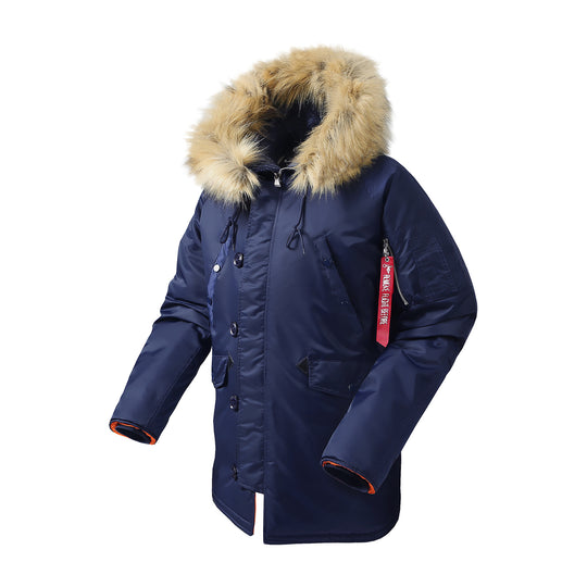 Herren langer isolierter Parka mit Kunstfellkapuze und Thermowattierung Nord Taschen