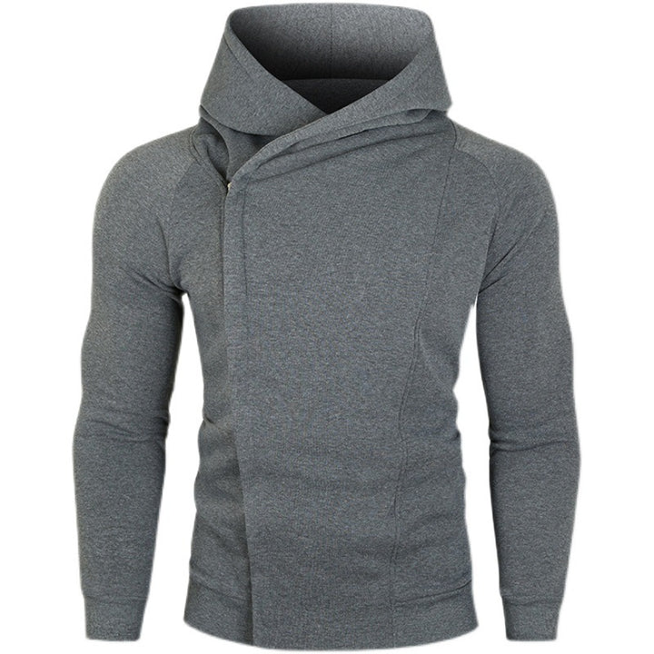 Herren asymmetrischer Kapuzenpullover mit Wickelkragen und verdeckter Knopfleiste, schlanke sportive Passform Nord Taschen