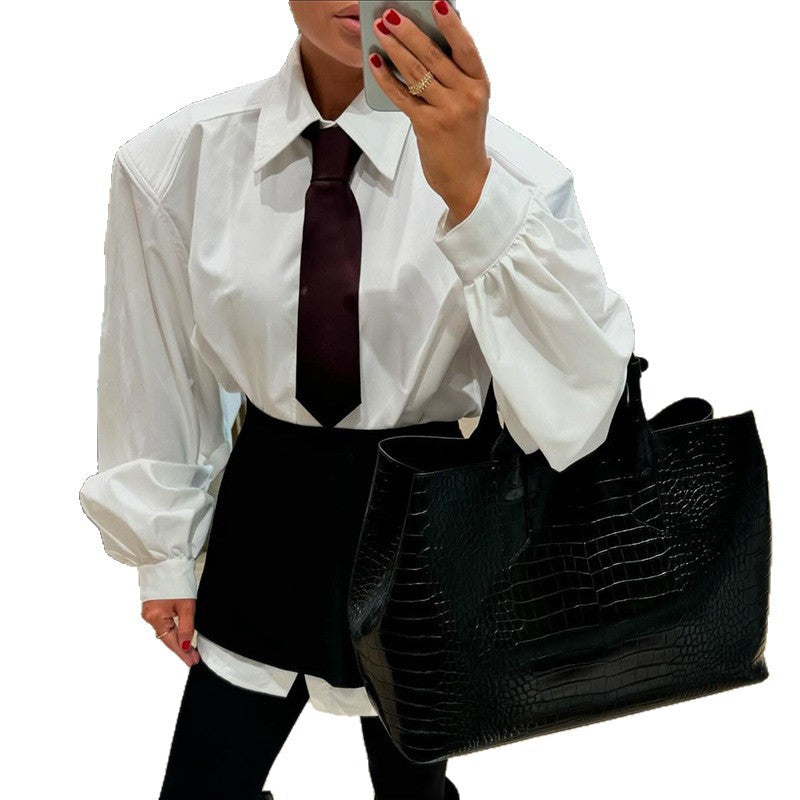 Damen Oversized Bluse mit voluminösen Ärmeln Nord Taschen