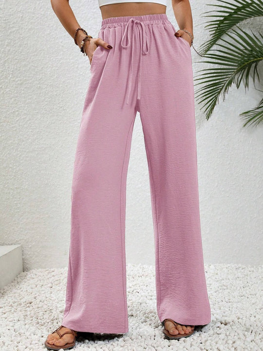 Damen Leichte Palazzo-Hose mit Gummibund, Tunnelzug und Seitentaschen Nord Taschen