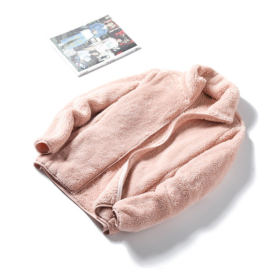 Damen Kuschelige Teddy-Fleecejacke im Oversize-Style mit Stehkragen und Reißverschluss Nord Taschen