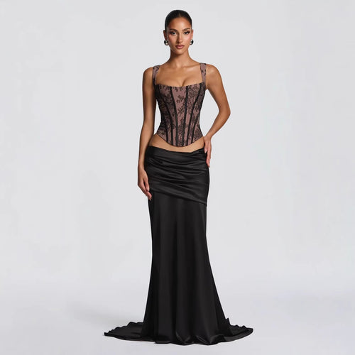 Damen Elegantes Abendkleid mit Korsett-Oberteil und drapiertem Rock Nord Taschen