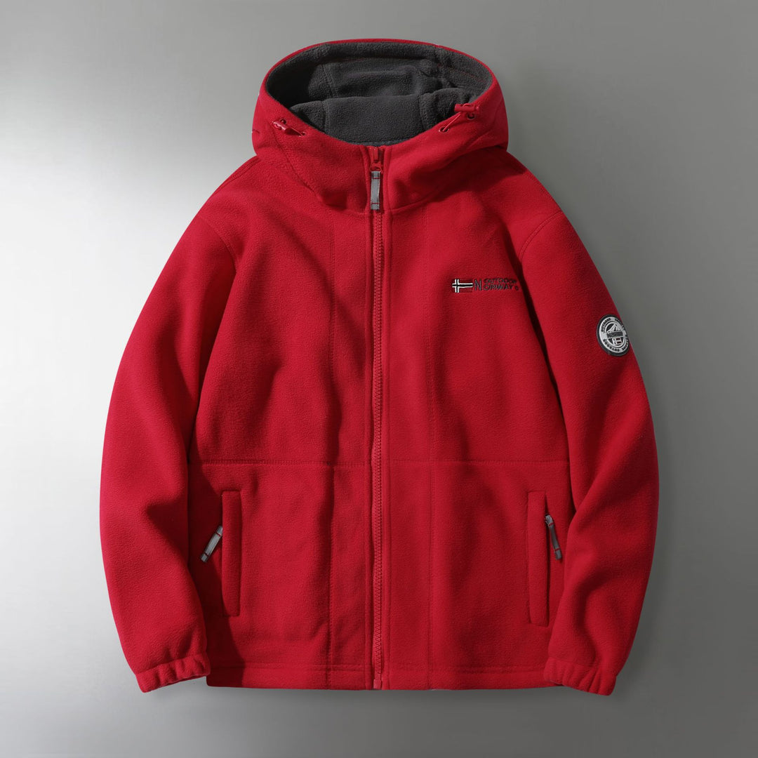 Herren Microfleece-Outdoorjacke mit Kapuze, windabweisender Struktur und Logo-Patch Nord Taschen