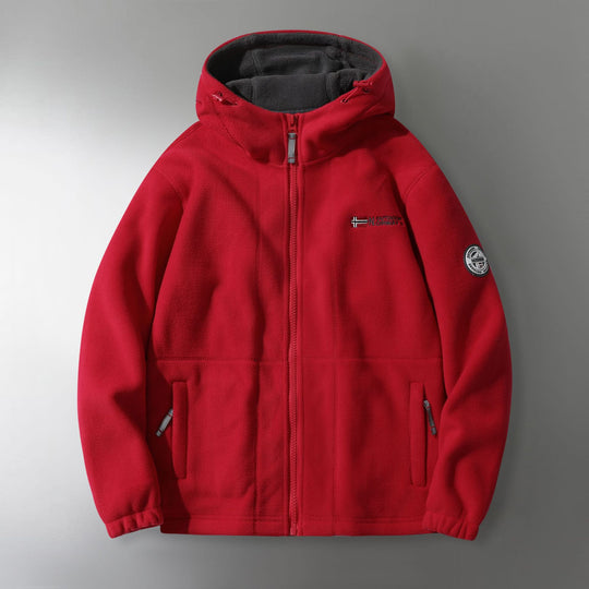 Herren Microfleece-Outdoorjacke mit Kapuze, windabweisender Struktur und Logo-Patch Nord Taschen