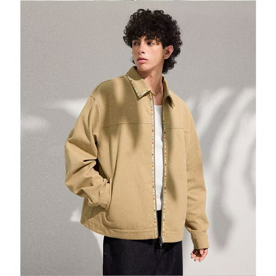 Herren Leichte Blousonjacke mit kontrastierter Zierband-Blende Nord Taschen