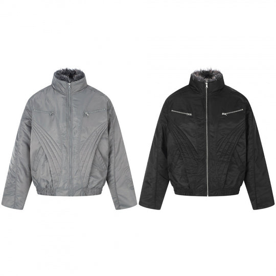 Herren Kurzjacke im Retro-Pufferstil mit hochschließendem Kunstfellkragen und dekorativer Wellensteppung Nord Taschen