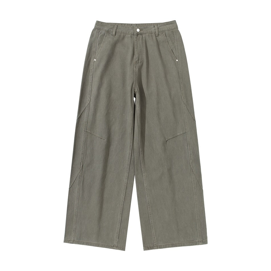 Damen Weite Bundfaltenhose im Utility‑Cargo‑Stil mit hoher Taille und markanten Teilnähten Nord Taschen