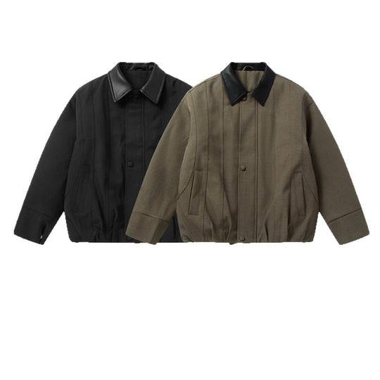 Herren Kurzboxy-Workwear-Blouson mit Lederkragen und vertikaler Steppung Nord Taschen