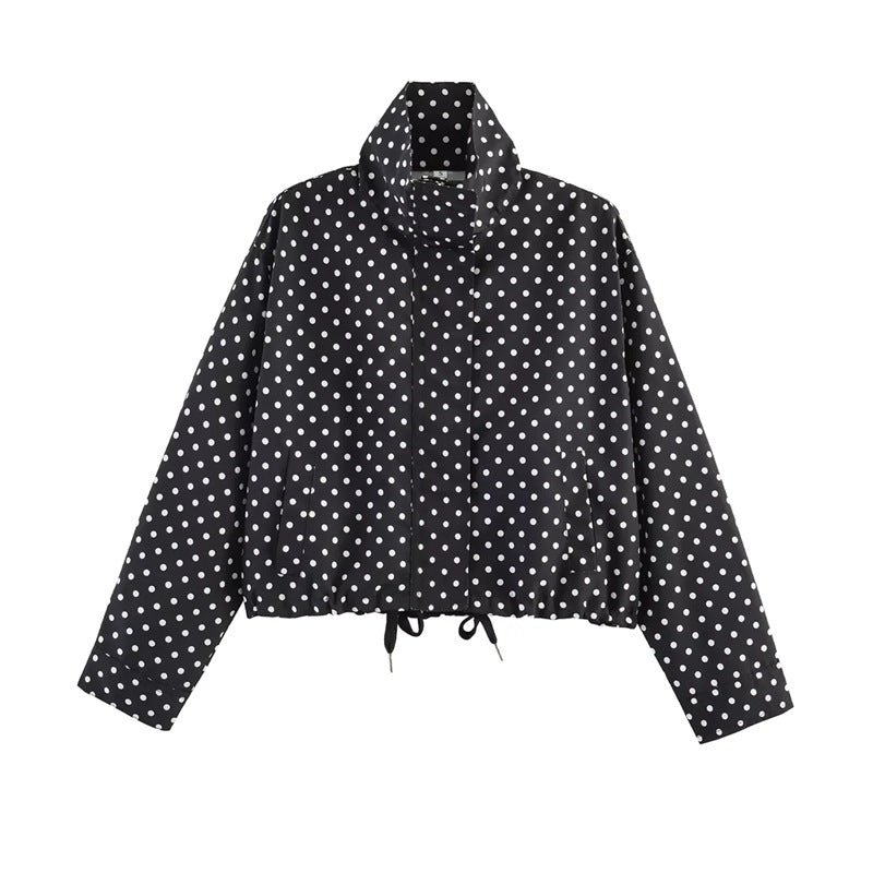 Damen Gekürzte Punkte-Utility-Jacke mit Stehkragen und Tunnelzug Nord Taschen
