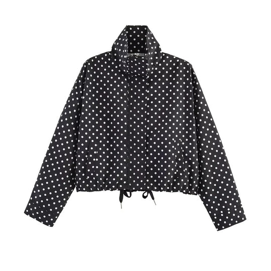Damen Gekürzte Punkte-Utility-Jacke mit Stehkragen und Tunnelzug Nord Taschen