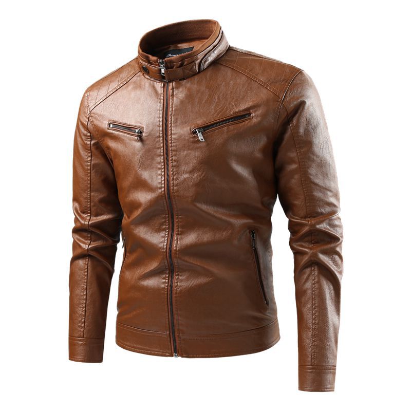 Herren Modische Kunstlederjacke mit Stehkragen und praktischen Taschen Nord Taschen