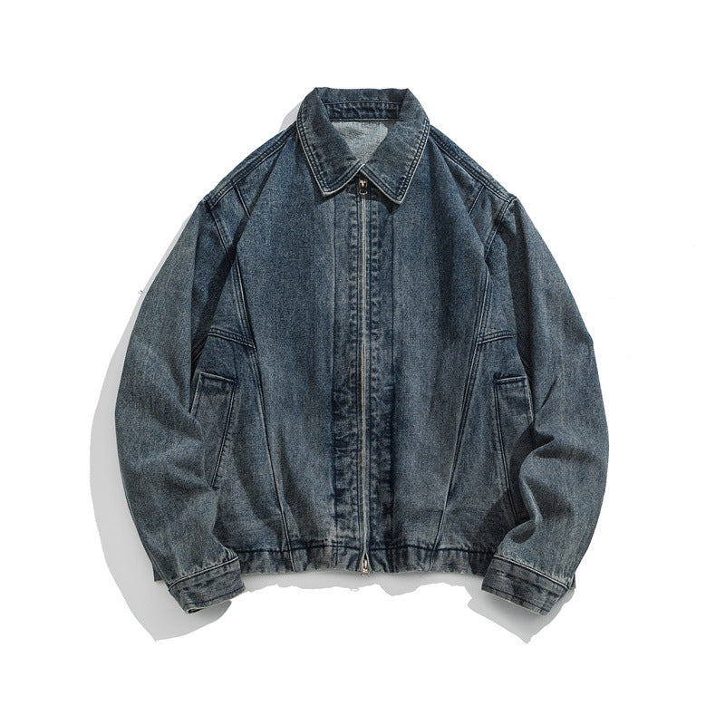 Unisex Kurz geschnittene Denim-Workerjacke mit durchgehendem Reißverschluss und kastiger Silhouette Nord Taschen