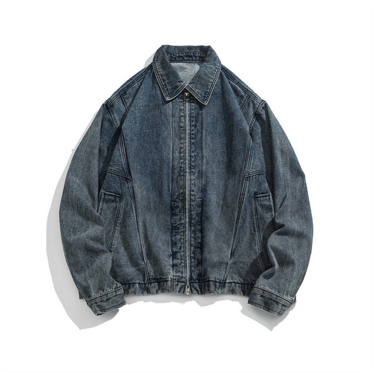 Unisex Kurz geschnittene Denim-Workerjacke mit durchgehendem Reißverschluss und kastiger Silhouette Nord Taschen
