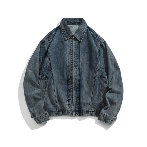 Unisex Kurz geschnittene Denim-Workerjacke mit durchgehendem Reißverschluss und kastiger Silhouette Nord Taschen