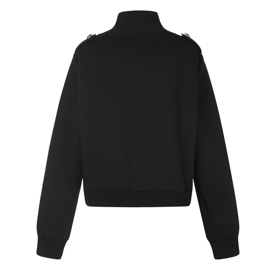 Damen Kurze Sweatjacke im Military-Stil mit Stehkragen Nord Taschen