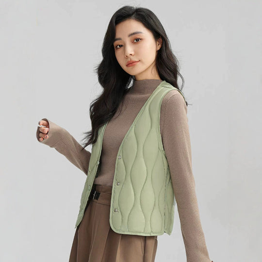 Damen Lange gesteppte Thermoweste mit ergonomischer Wellensteppung Nord Taschen