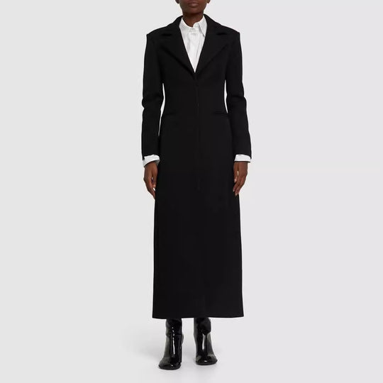 Damen Taillierter Longline-Mantel mit Reverskragen und Einreiher-Schnitt Nord Taschen