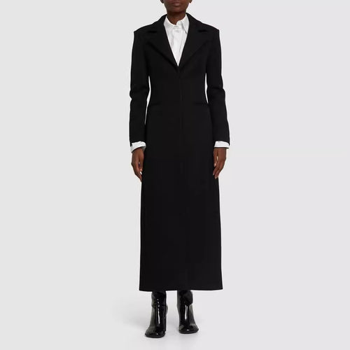 Damen Taillierter Longline-Mantel mit Reverskragen und Einreiher-Schnitt Nord Taschen