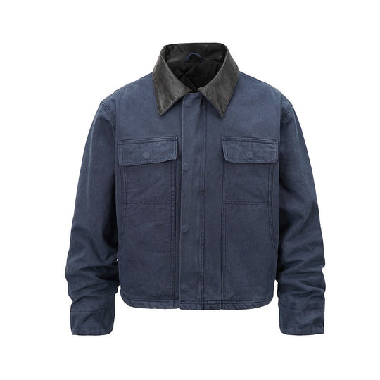 Herren Canvas-Fieldjacke im Overshirt-Look mit Lederkragen und aufgesetzten Pattentaschen Nord Taschen