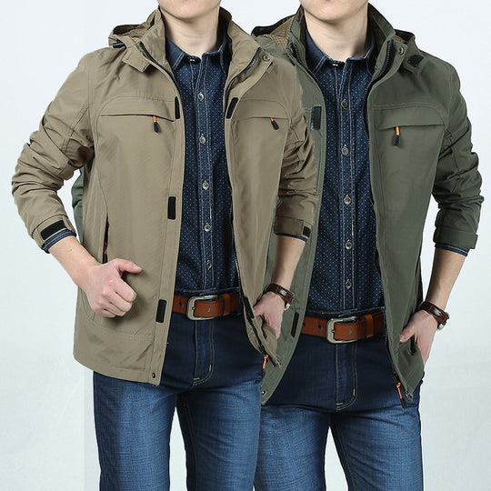 Herren leichte technische Fieldjacke mit Kapuze, Multifunktions-Taschen und windabweisender Shell Nord Taschen