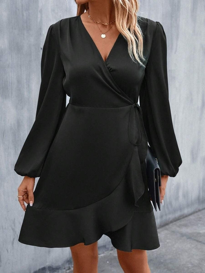 V-Ausschnitt Kleid Satin Taille Eng Niedrig Ausschnitt Lässig Midi Kleid Süß Frauen Kleidung