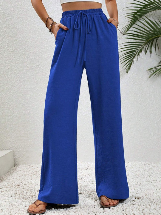Damen Leichte Palazzo-Hose mit Gummibund, Tunnelzug und Seitentaschen Nord Taschen
