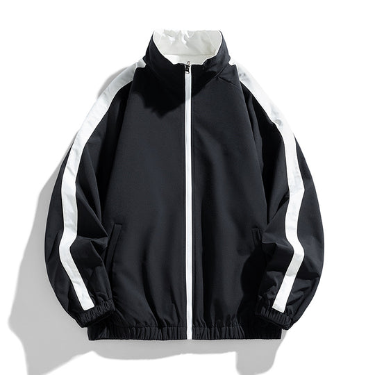 Damen Leichte Oversize-Trainingsjacke mit Stehkragen, Kontraststreifen und elastischem Saum Nord Taschen