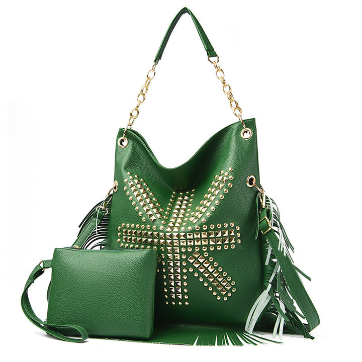 Damen stilvolle Handtasche mit Fransen und Nieten Nord Taschen